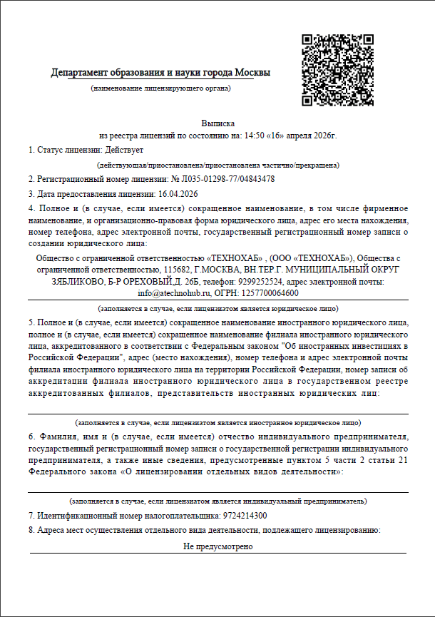 Выписка из реестра лицензий